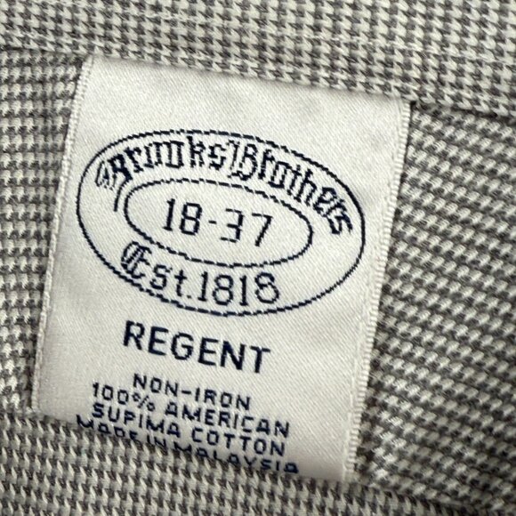Brooks Brothers Regent Non-Iron 18 37 Check Cotton Gray Office Long Sleeve Shirt - Picture 12 of 14